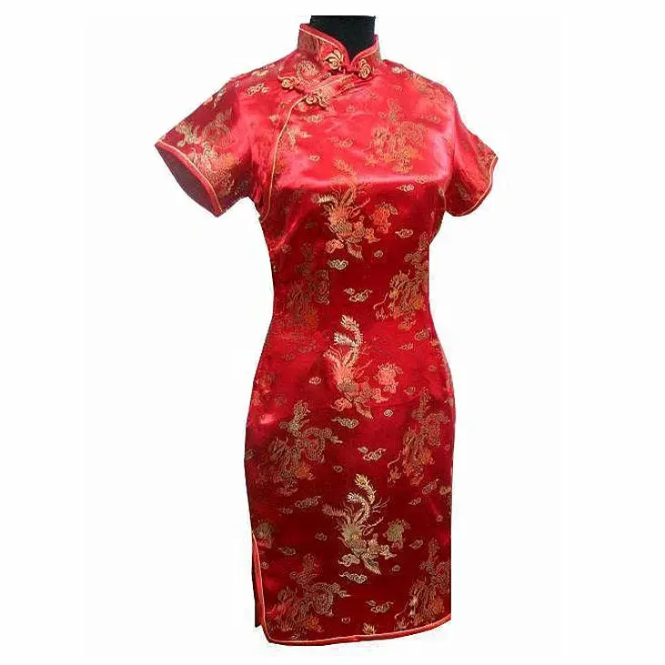 Top Trends: Vintage Chinese Style Mini Cheongsam New Arrival Women's Satin Qipao Red Summer Sexy Party Dress Mujer Vestidos S-6XL Shoppable Styles