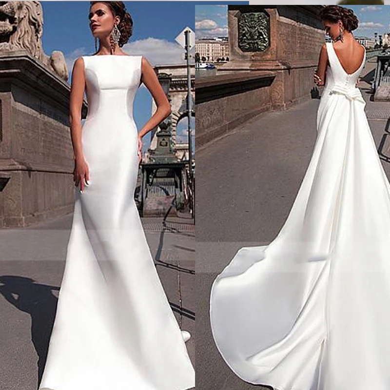 Top Trends: Elegant Mermaid Wedding Dress For Women 2024 White Detachable Simple Train Backless Satin Custom Made Bridal Gown Robe Re Mariee Shoppable Styles