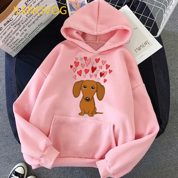 Top Trends: Cute Dachshund Dog Love Cartoon Print Hoodies Women Clothes 2021 Funny Sweatshirt Femme Harajuku Kawaii Winter Tracksuit Shoppable Styles