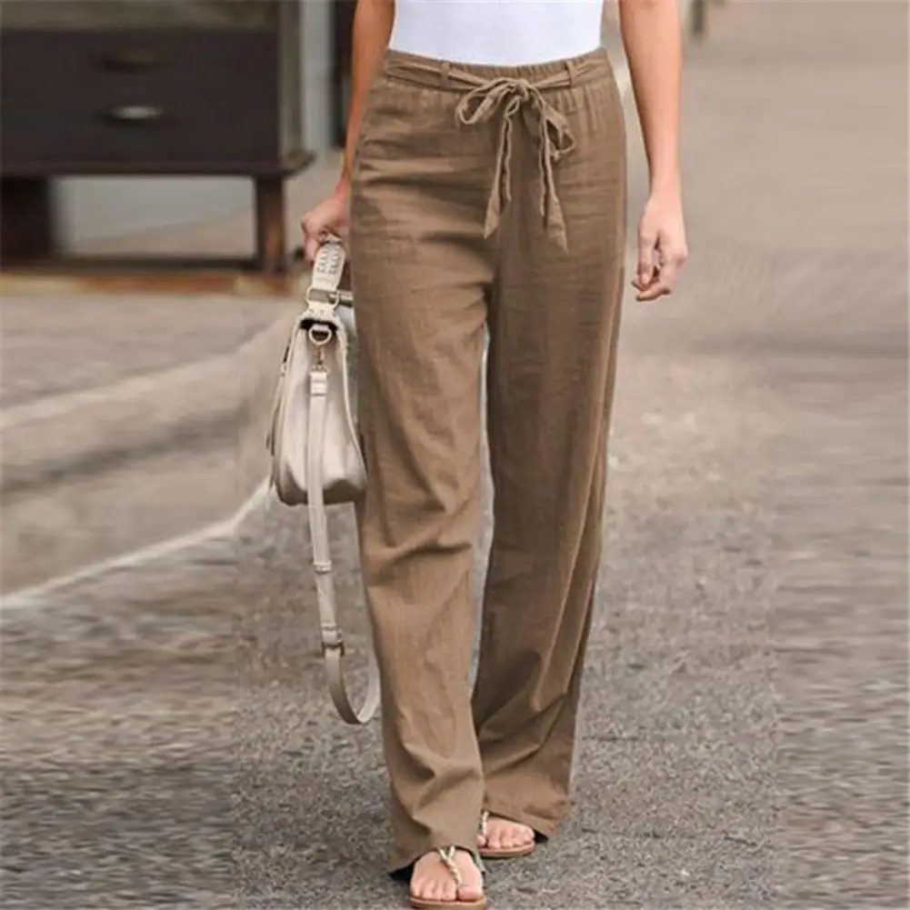 Top Trends: Summer Women's Elastic Waist Solid Color Trousers Loose Sports Straight Wide Leg Belt Trousers Women's Plus Size Casual Trousers Shoppable Styles