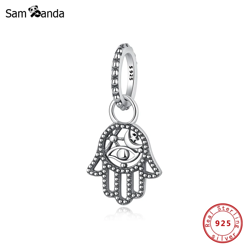 Top Trends: Original 925 Sterling Silver Charm Bead Hamsa Hand Pendant Charms Fit Pandora Bracelets Necklaces DIY Women Jewelry Shoppable Styles