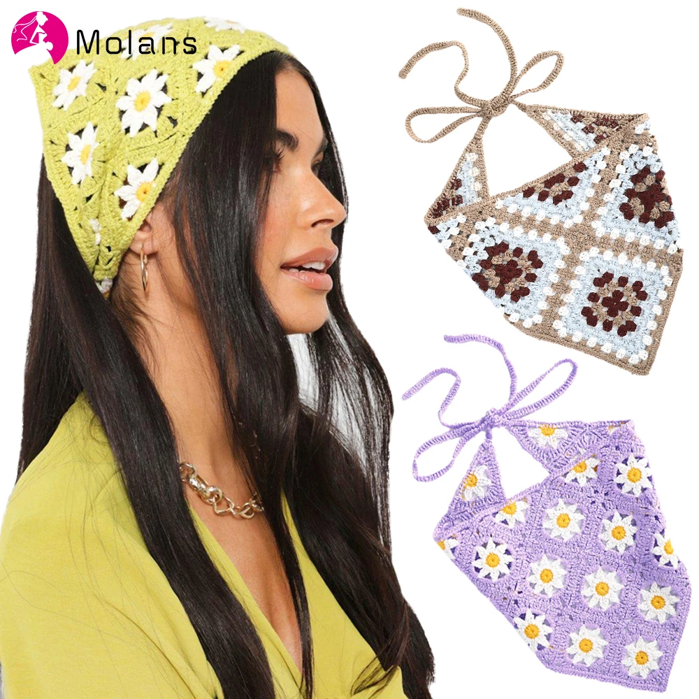 Top Trends: Molans Women Triangle Bandanas Turban Crochet Hair Scarf Hairband Knitted Headband Elastic Hair Band Headwrap Hair Accessories Shoppable Styles