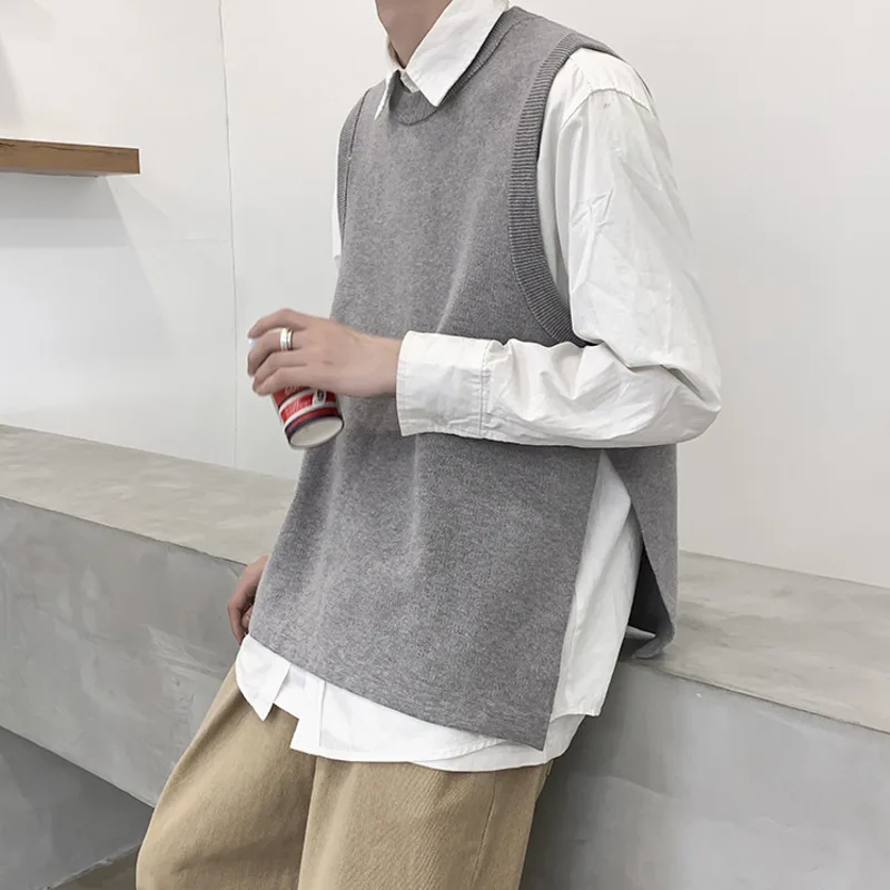 Top Trends: Autumn Sweater Vest Men&#039;s Fashion O-neck Knitted Pullover Men Loose Korean Vest Knitting Sweaters Mens Clothes M-3XL Shoppable Styles