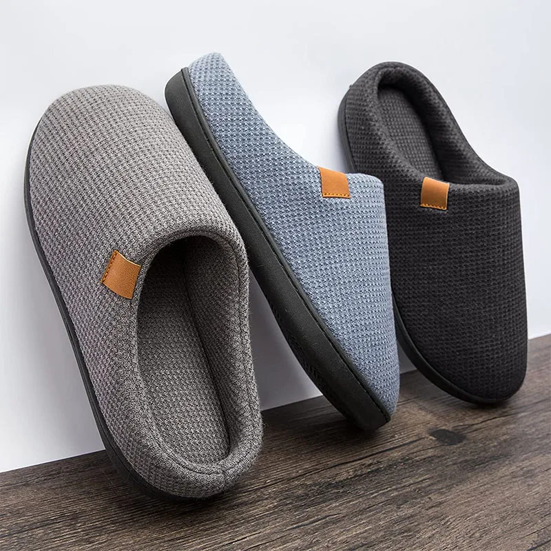 Top Trends: Men Slippers Memory Foam Slippers For Men Home 2022 Winter Non Slip Male House Shoes Stripe Couple Casual Indoor Plush Shoes Shoppable Styles