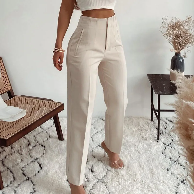 Top Trends: Ardm Fashion High Waisted Casual White Trousers Women Brown Stright Pants Office Lady Korean Style Women 2023 Pantalones Mjuer Shoppable Styles