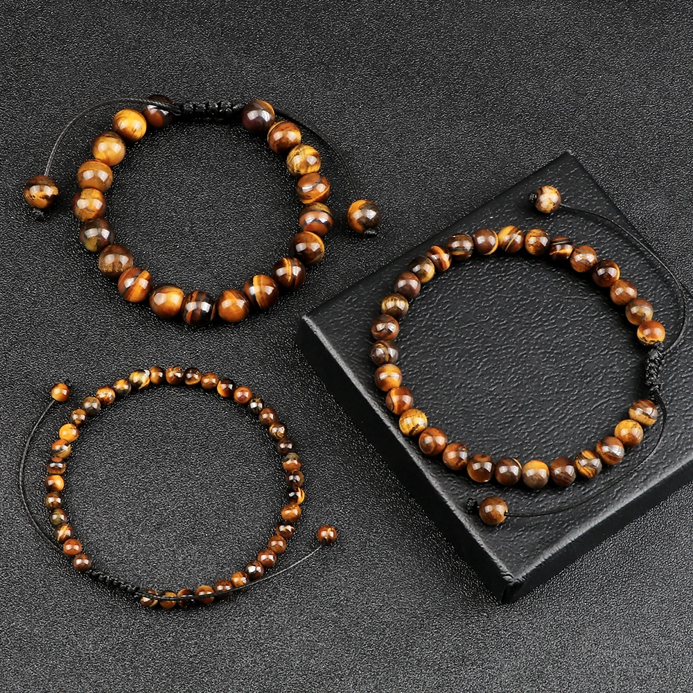 Top Trends: Natural Tiger Eye Stone Bracelet 4 6 8mm Round Beads Braided String Bracelets & Bangles Handmade Adjustable Yoga Wrist Jewelry Shoppable Styles