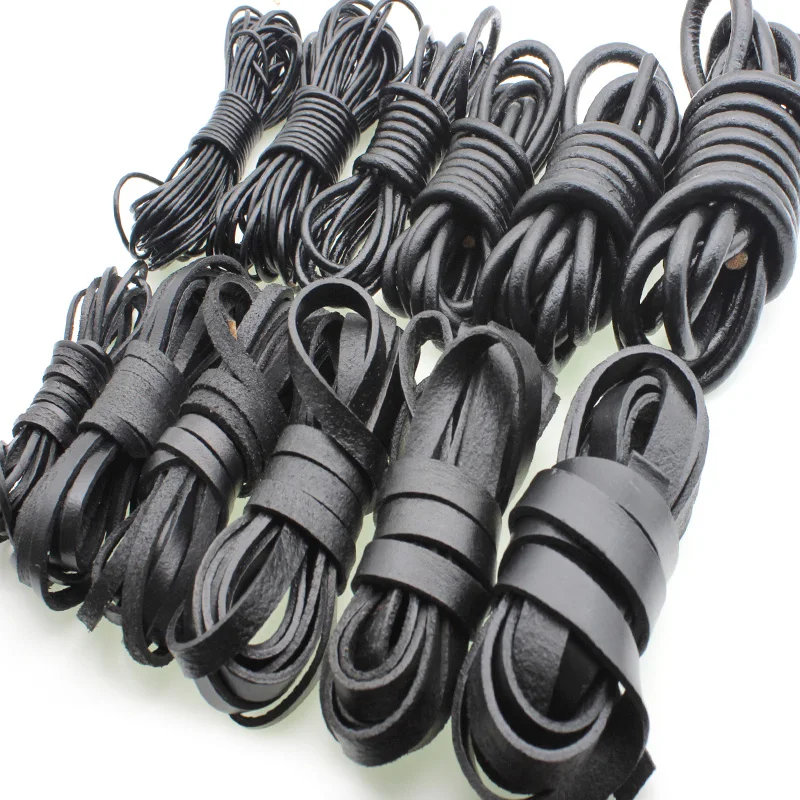 Top Trends: 2M 1.5 2 3 4 5 6 8 Mm Black Genuine Leather Cord For Jewelry Making Bracelet Necklace Findings Round Flat Leather Rope String Shoppable Styles