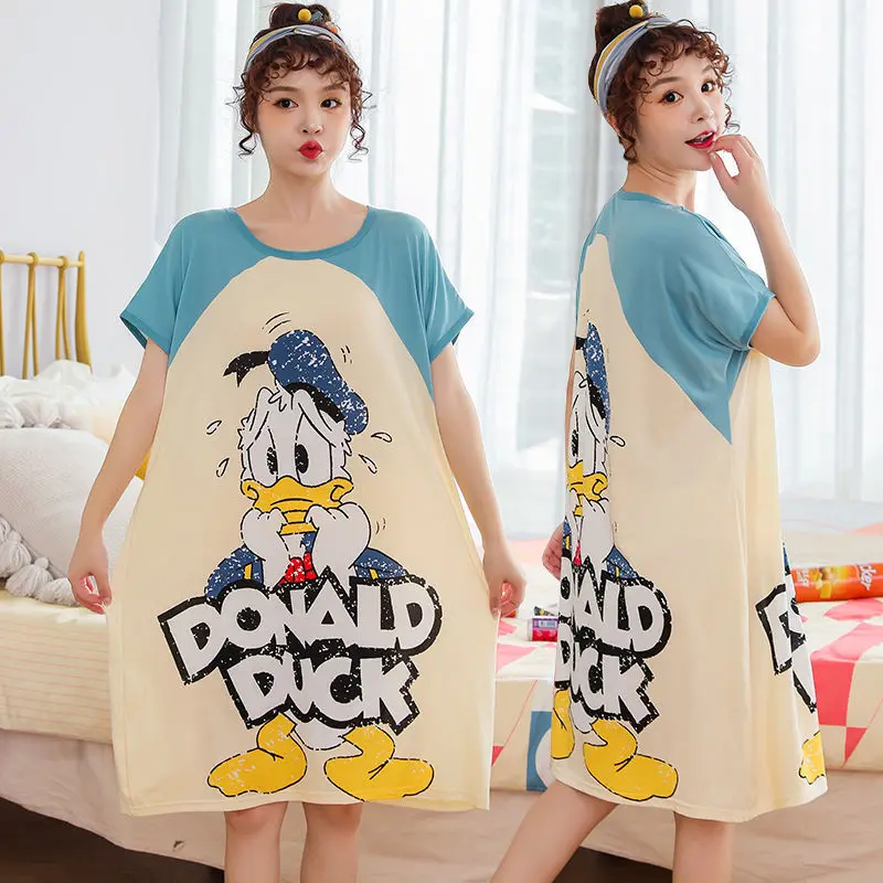 Top Trends: 1Pcs Cartoon Donald Duck Print Nightdress New Women's Pajamas Loose Short-Sleeved Pajamas Nightdress Cute Pajamas Shoppable Styles