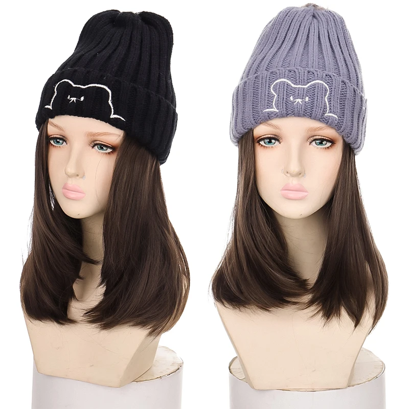 Top Trends: Beanie Hat Synthetic Short Wig Hat With Hair Extension Natural Hair Color Black Brown Wigs For Women Wool Product MUMUPI Shoppable Styles