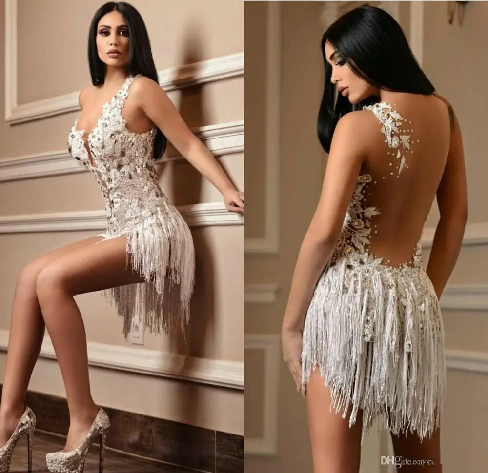 Top Trends: Sexy Short Prom Dresses V Neck A Line Lace Appliqued Crystal Tassel Cocktail Party Dress Formal Gowns Evening Wear Shoppable Styles