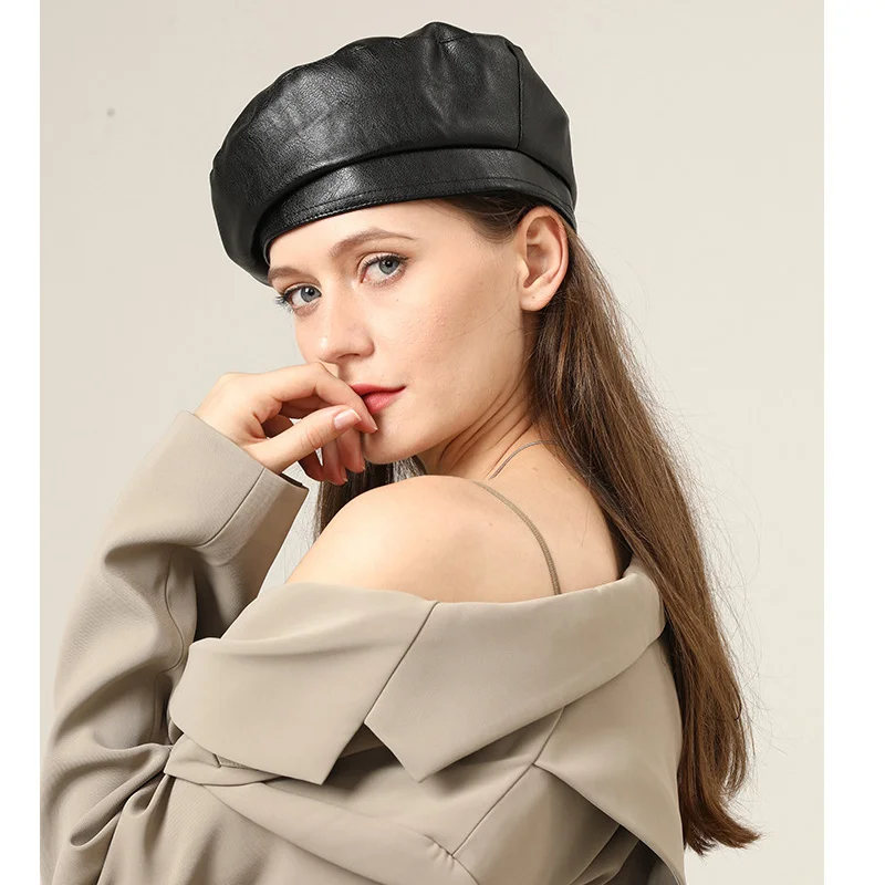 Top Trends: New Men Women Beret Hat Leather Beret Caps Unisex Bucket Hats Caps Berets Beanies Shoppable Styles - Image 2