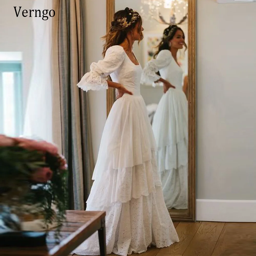 Top Trends: Rustic Boho Wedding Dress Vintage Bohemian Lace A Line Bride Gowns Lantern Sleeves Tiered Princess Wedding Gowns Country Verng Shoppable Styles