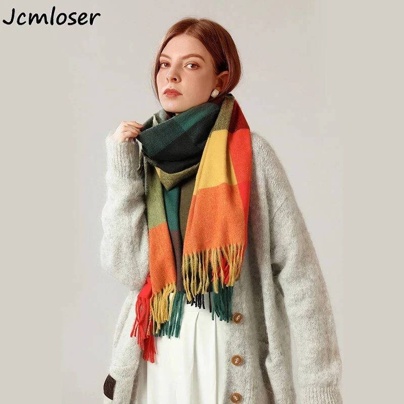 Top Trends: 2023 Luxury Brand Cashmere Women Plaid Scarf Winter Warm Shawl Wrap Bandana Pashmina Long Tassel Female Foulard Thick Blanket Shoppable Styles