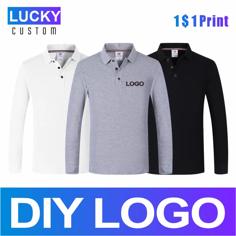 Top Trends: Men's 100% Combed Cotton Long Sleeve Polo Bulk Custom Printing Printed Embroidery Logo Comfortable Solid Color Shirt Shoppable Styles