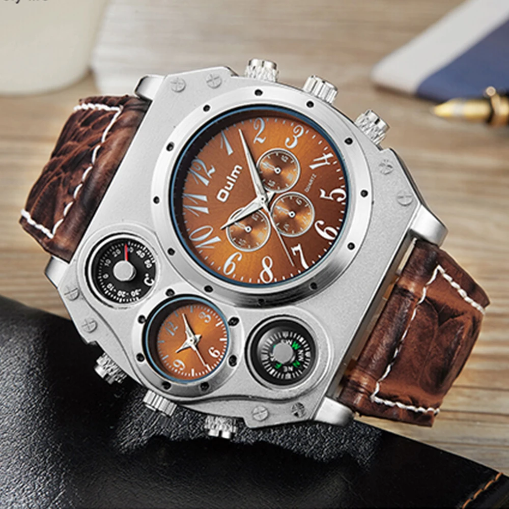 Top Trends: Creative Big Watch Men Chronograph Multi Dials Quartz Watch Military Sport Wristwatch Male Leather Strap Clock With Compass Shoppable Styles