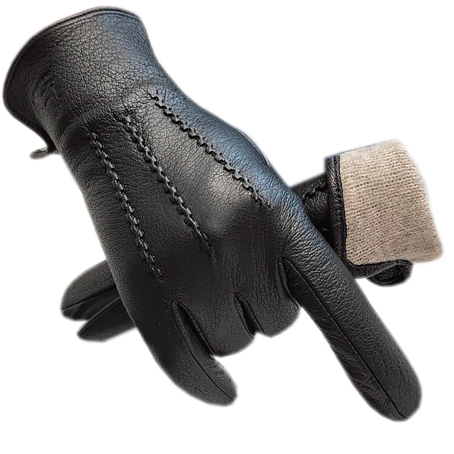 Top Trends: Winter Men&#039;s Deerskin Gloves Wrist Fashion New Genuine Deerskin Gloves Wool Lining Machine Sewing Warm Driving Riding Riding Col Shoppable Styles