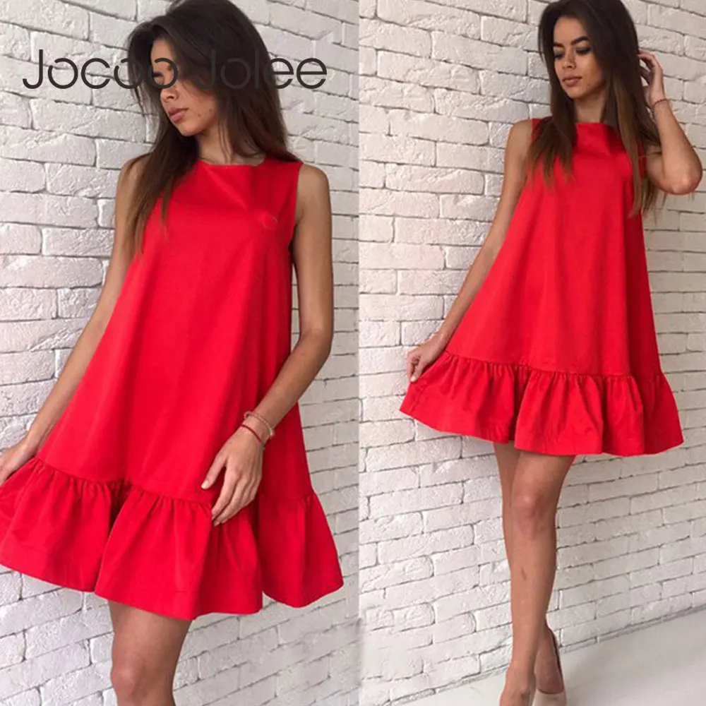 Top Trends: Jocoo Jolee Summer Sleeveless Ruffles Mini Dress Causual Loose Short Dress Elegant Solid Pleated Beach Dress Vestidos 2023 Shoppable Styles