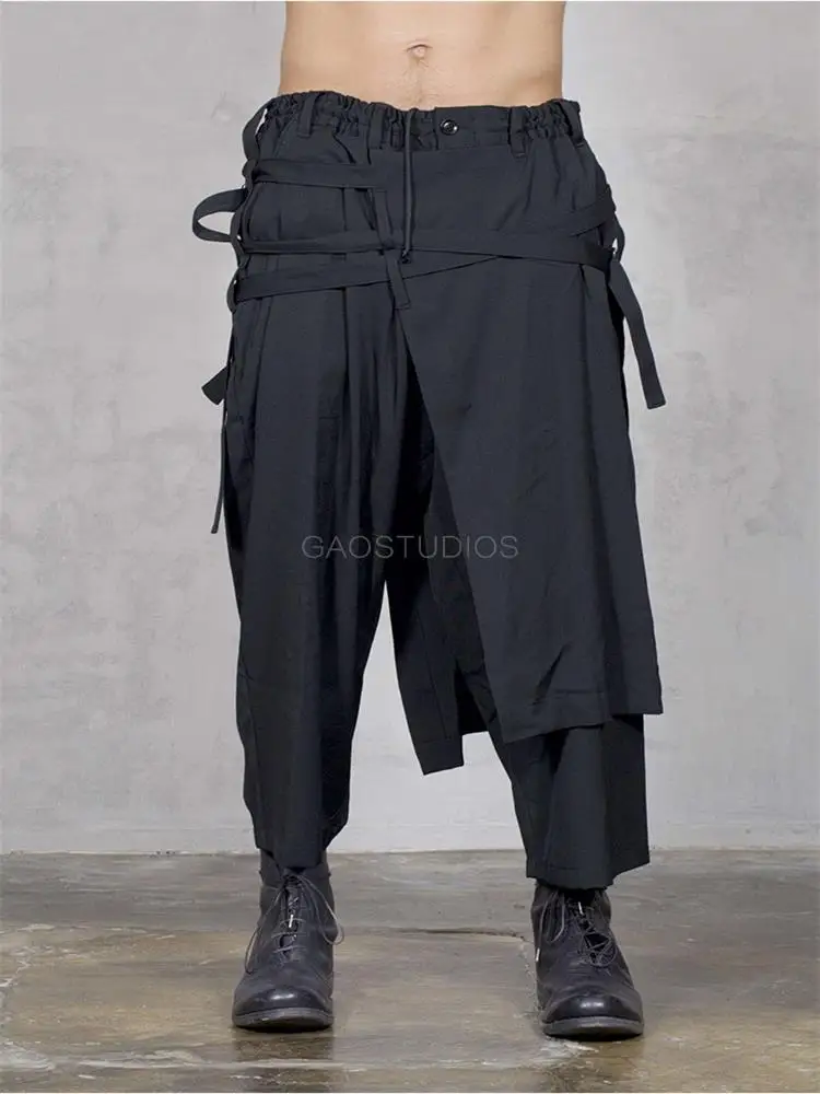 Top Trends: Spring And Autumn New Irregular Multi - Belt Deconstructing Pants Black Classic Multi - Layer Japanese Loose Small Leg Pants Shoppable Styles