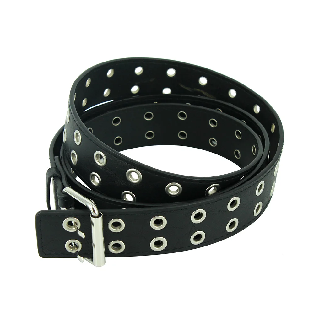 Top Trends: Fashion Women Punk Chain Belt Adjustable Black DoubleSingle Eyelet Grommet Metal Buckle Leather Men Waistband For Jeans Shoppable Styles