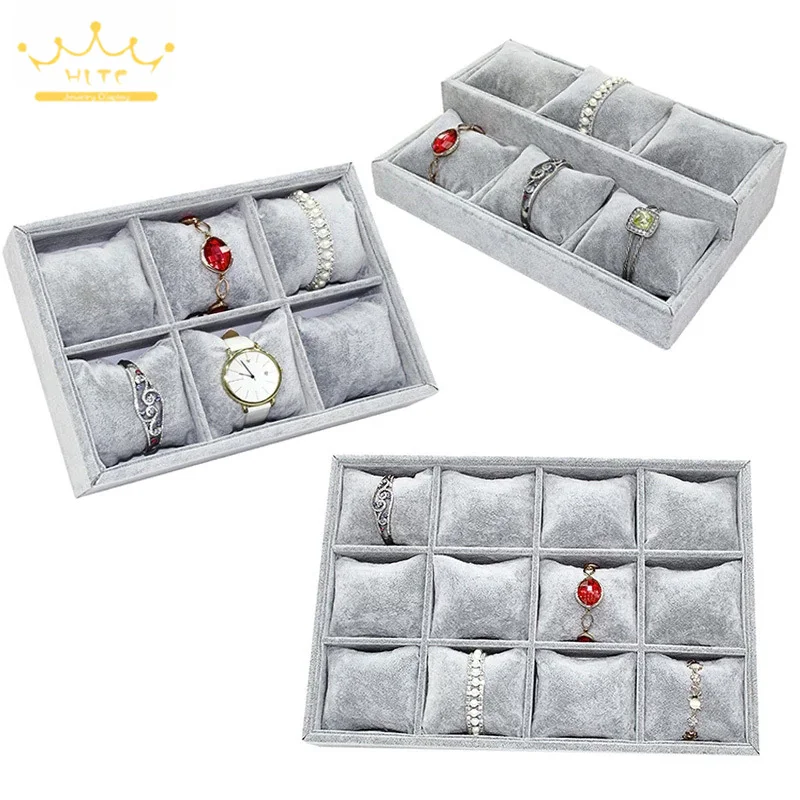 Top Trends: Bracelet Watch Display Tray Jewelry Holder Grey Velvet Tray Jewelry Pillow Display Prop Watches Bangle Ring Showcase Tray Plate Shoppable Styles