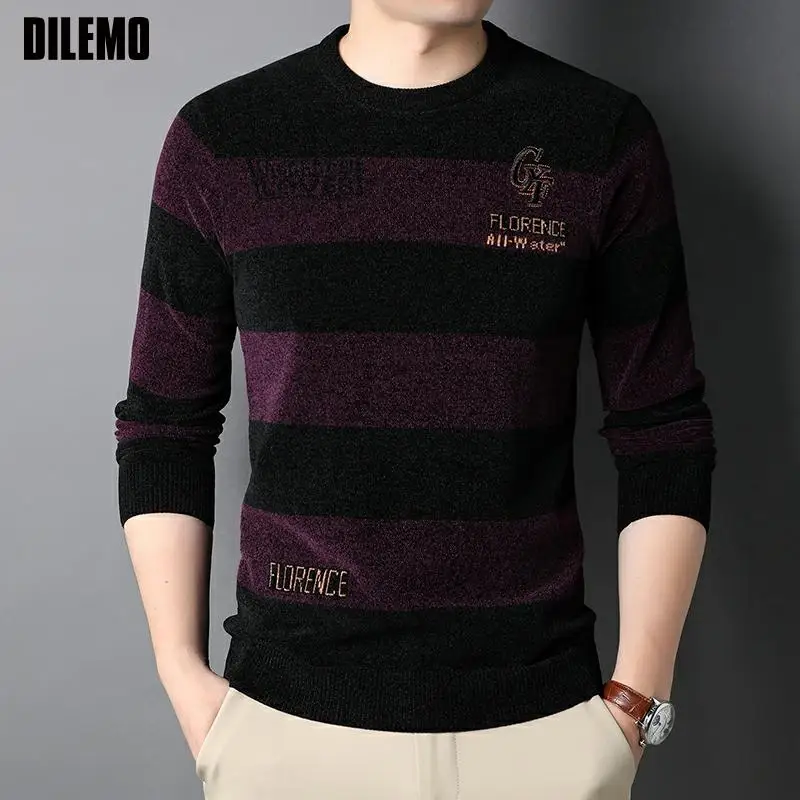 Top Trends: DILEMO Knit Crew Pullover Men Top Quality Thick Warm New Autum Fashion Brand Solid Striped Sweater Winter Casual Mens Clothes Shoppable Styles