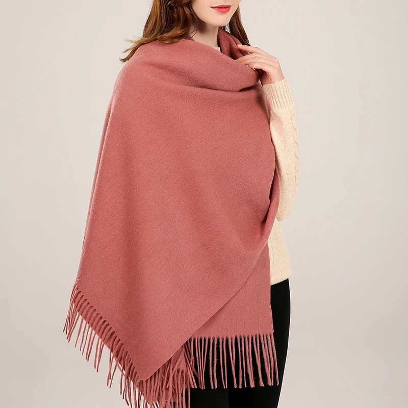 Top Trends: 100% Real Wool Shawl Scarf Women Winter Warm Pashmina Wraps Tassel Cashmere Scarf Echarpe Red Wool Scarf Thick Foulard Femme Shoppable Styles - Image 3