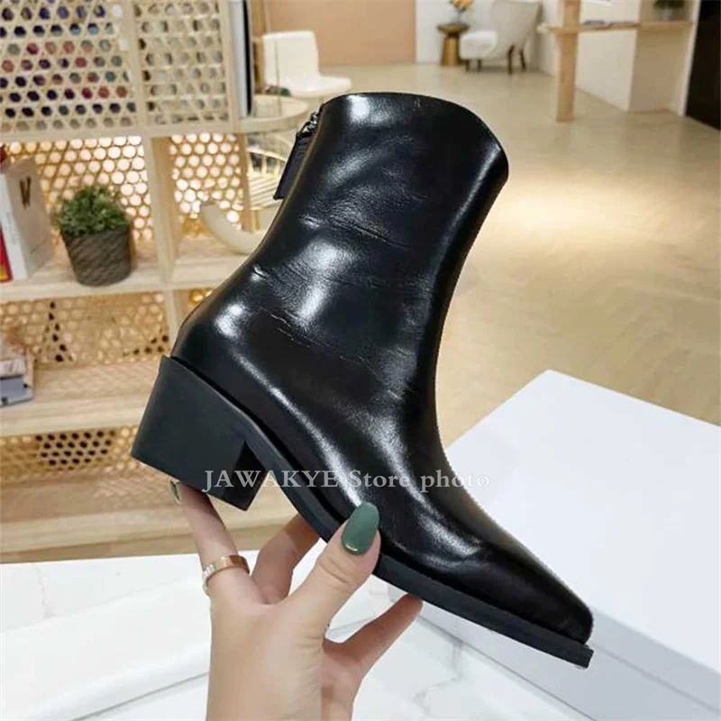 Top Trends: Luxury Classic Chelsea Ankle Boots For Women Pointy Toe Block Heels Increase Genuine Leather Short Boots Spring Booties Mujer Shoppable Styles - Image 2