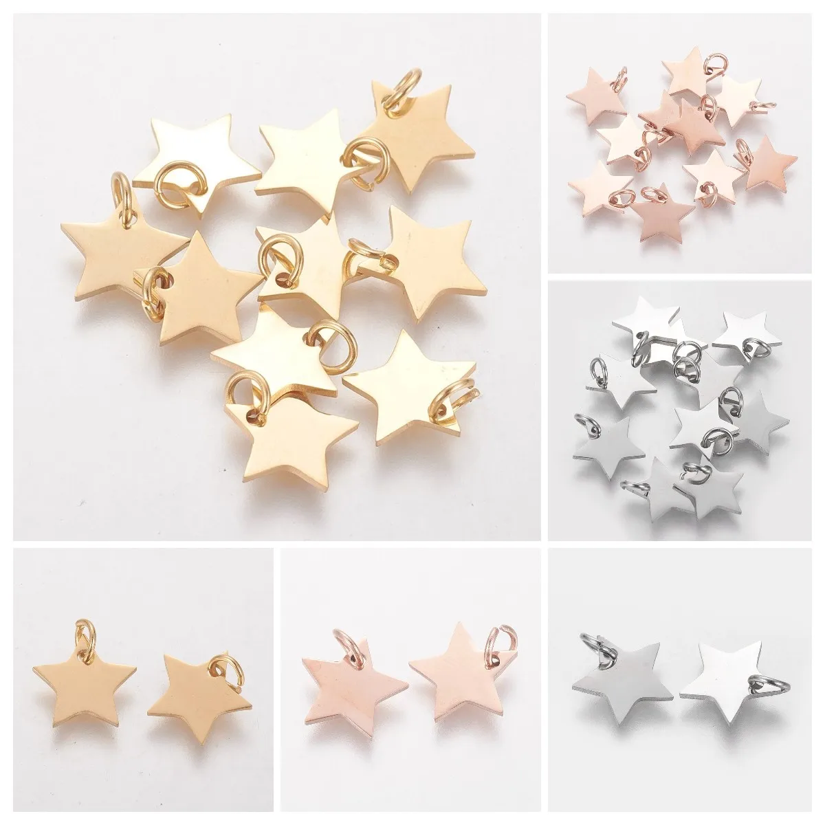 Top Trends: 10Pcs Stainless Steel Small Star Pendant Flat Charms With Open Jump Ring For Necklace Bracelet Earring Dangle DIY Jewelry Making Shoppable Styles