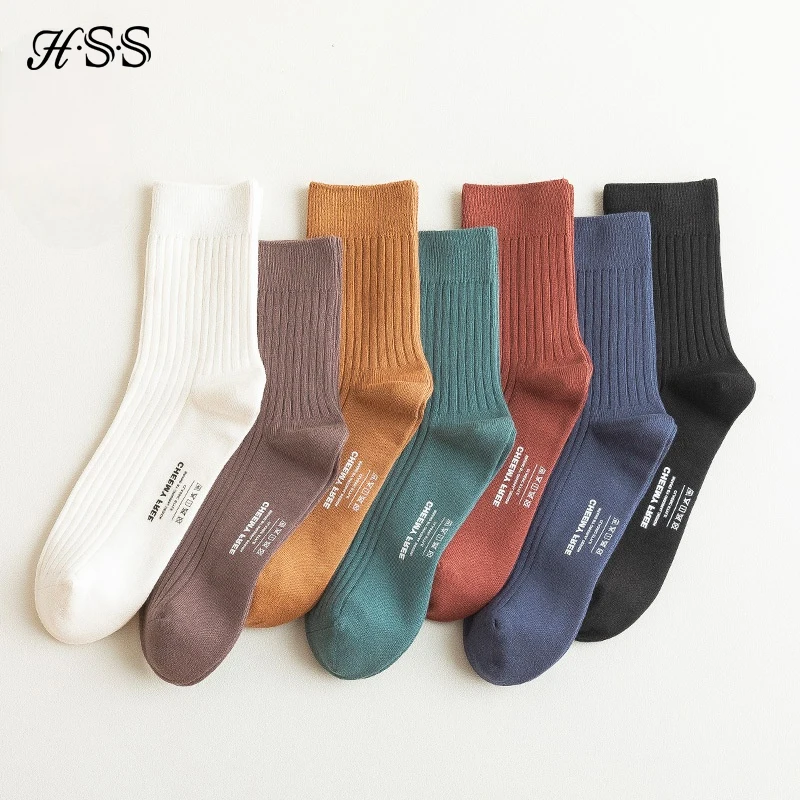 Top Trends: HSS 98% Pure Cotton Socks Men's Business Dress Long Socks Spring Winter Warm Male High Quality Happy Colorful Socks For Man Gift Shoppable Styles