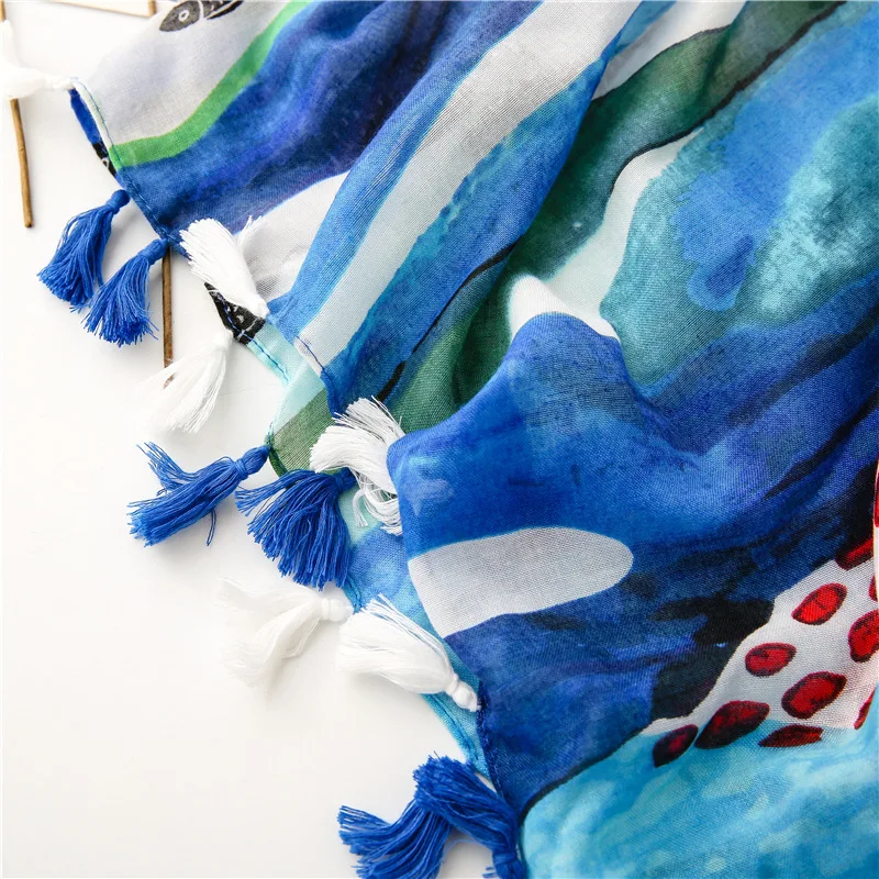 Top Trends: Lovely Creative Fish Pattern Tassel Viscose Shawl Scarf Lady High Quality Print Neckerchief Autumn Foulards Muslim Hijab Sjaal Shoppable Styles - Image 6