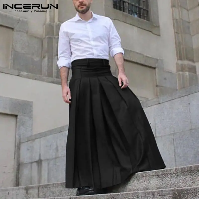 Top Trends: INCERUN Men Casual Skirts Pants Zipper Solid Color Pleated Streetwear Loose Men Bottoms 2023 Fashion Leisure Long Skirts S-5XL Shoppable Styles