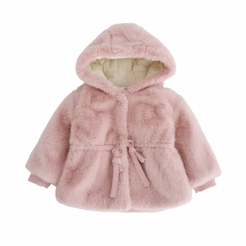 Top Trends: Girls' Hooded Plush Jacket Children's Jackets Warm Kids Jacket Boys Baby Winter Clothes Fluffy Jacket Coat Outdoor 2023 Tie Bow Shoppable Styles