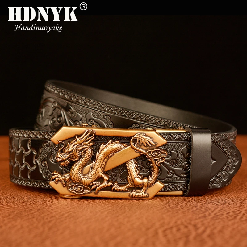 Top Trends: New Arrivel Embossing Retro Technology Belts For Men Genuine Cowhide Leather Belt With Dragon Pattern Automatic Buckle Shoppable Styles