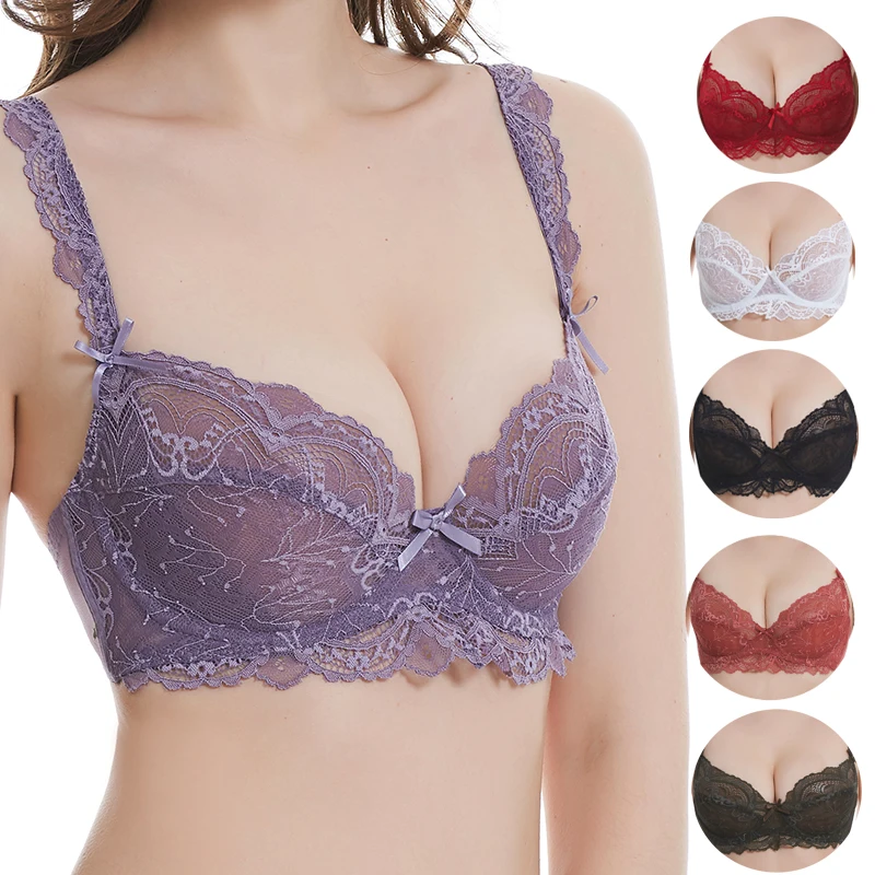 Top Trends: 2024 New Women Lace Bras Ultra-Thin Perspective Bralette Deep V Sexy Lingerie BH Tops Plus Size ABCDE Cup Underwear Shoppable Styles