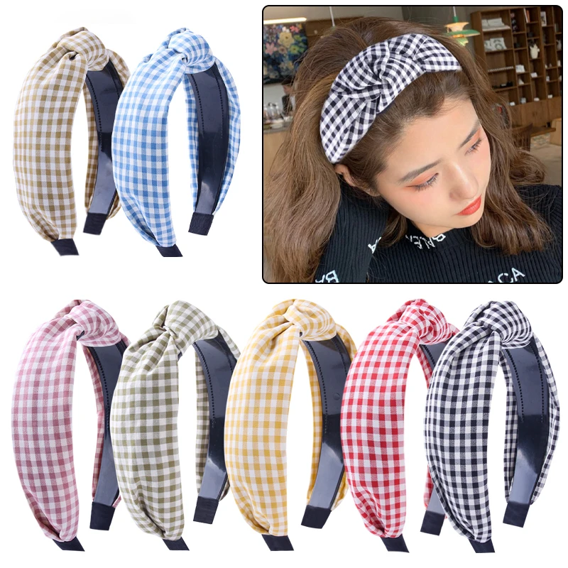 Top Trends: Fashion Knotted Plaid Headbands For Women Girls Wide Lattice Turban Headband Fashion Cross Knot Hair Bands Hair Accessories Gift Shoppable Styles