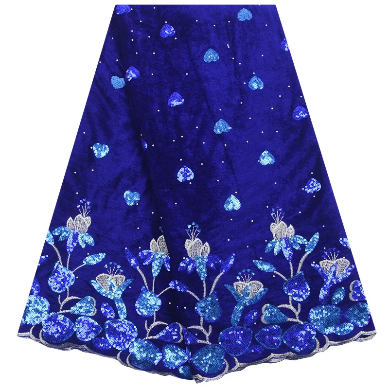 Top Trends: High Quality Blue Velvet Vloth African Fabric Colorful French Lace Fabric Flowers Nigeria Fabric For Women Party 2014A Shoppable Styles