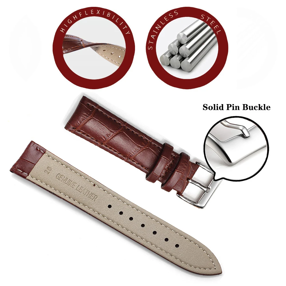 Top Trends: Genuine Leather Watchbands 12 / 14 / 16 / 18 / 20 / 22 / 24 Mm Watch Band Strap Steel Pin Buckle High Quality Wrist Belt Bracelet + Tool Shoppable Styles - Image 3