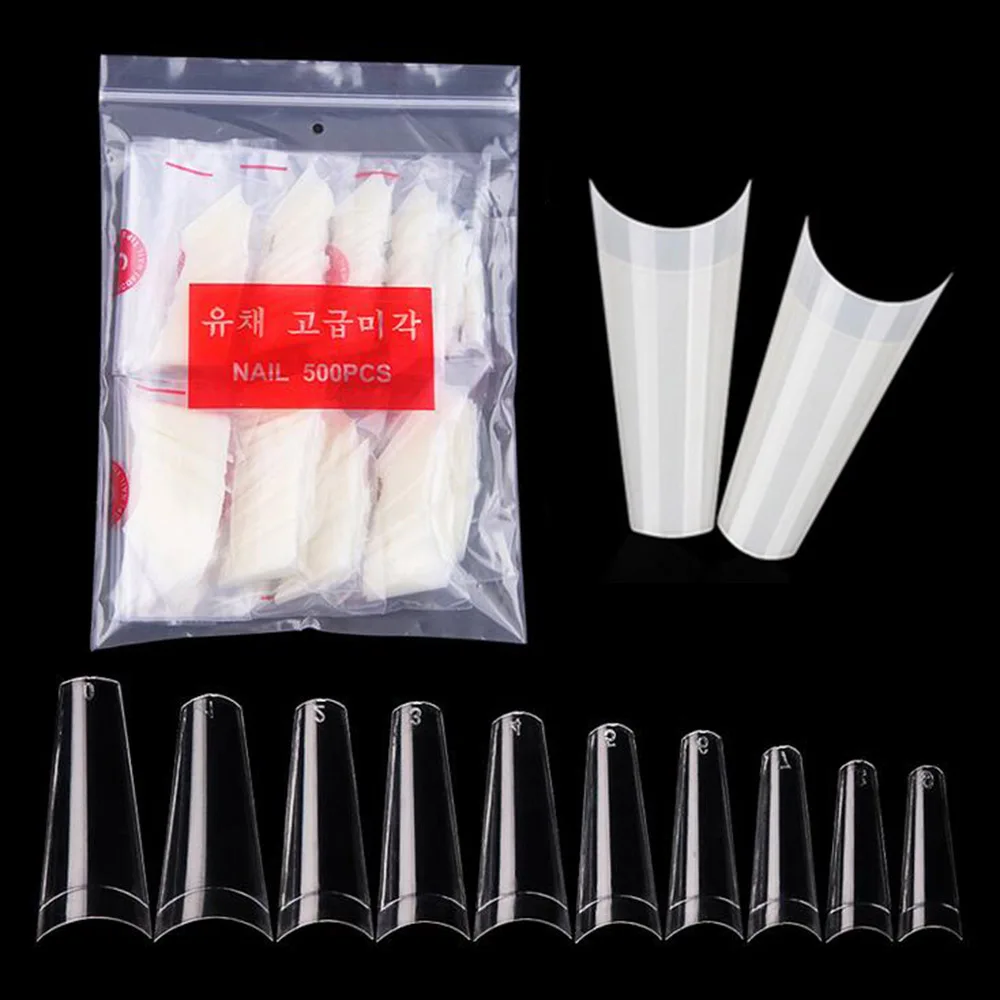 Top Trends: 500pcs / Bag 10 Sizes Ballerina Nail Tips French Coffin Fake Nails Half Cover Nails Clear / Natural Flat Shape Nails False Nails #TD Shoppable Styles