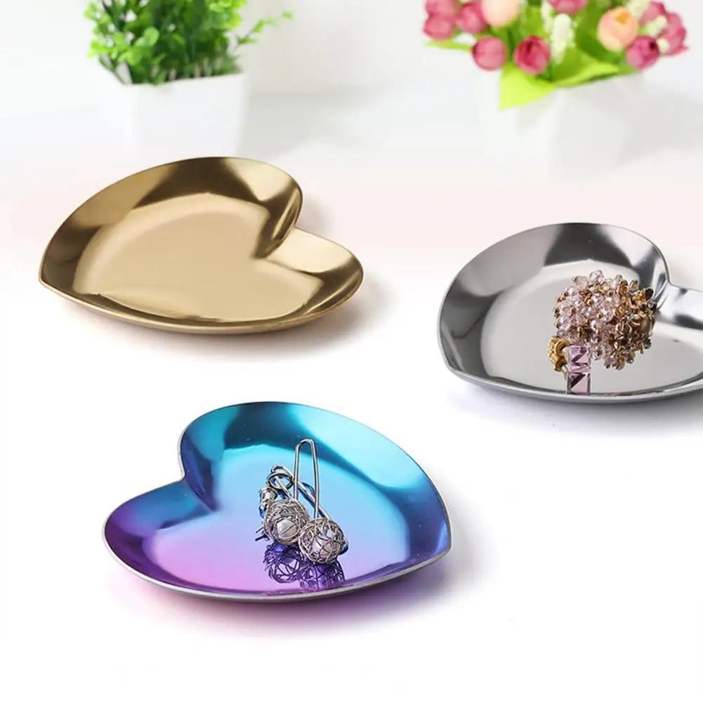 Top Trends: Jewelry Tray Premium Heart Shape Smooth Edge Stainless Steel Jewelry Display Virbant Color Trinket Plate Jewelry Ornaments Trays Shoppable Styles