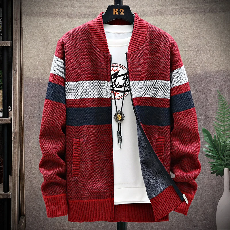 Top Trends: Cardigan Man New Jersey Coat Men's Autumn / winter Fleece Sweater Zipper Fashion Baseball Collar Stripe Jacket Chenille Blazer Shoppable Styles - Image 4