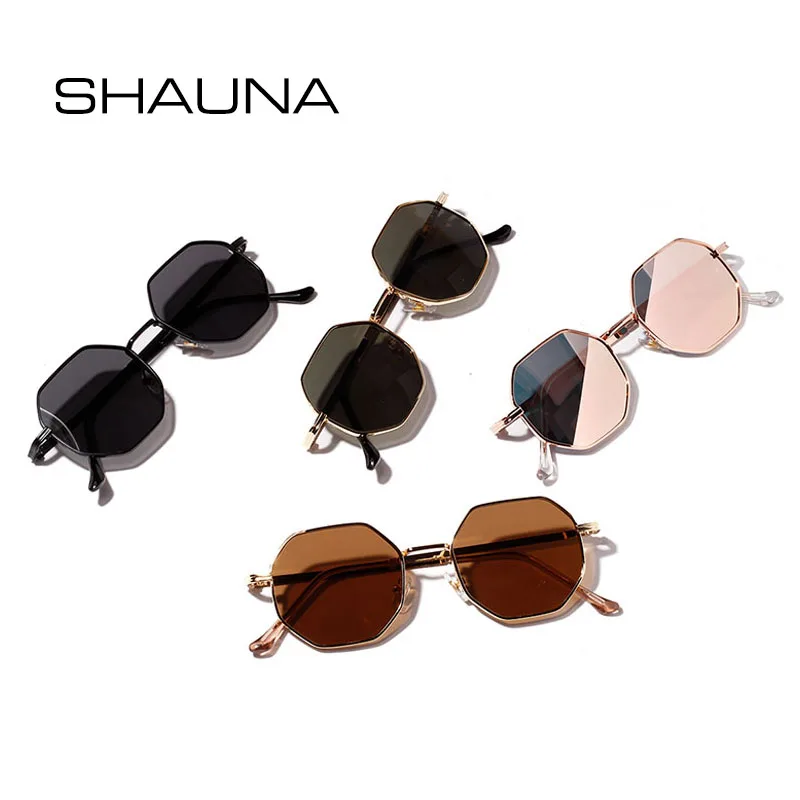 Top Trends: SHAUNA Retro Metal Frame Hexagon Sunglasses Brand Designer Fashion Rose Gold Mirror Shades UV400 Shoppable Styles