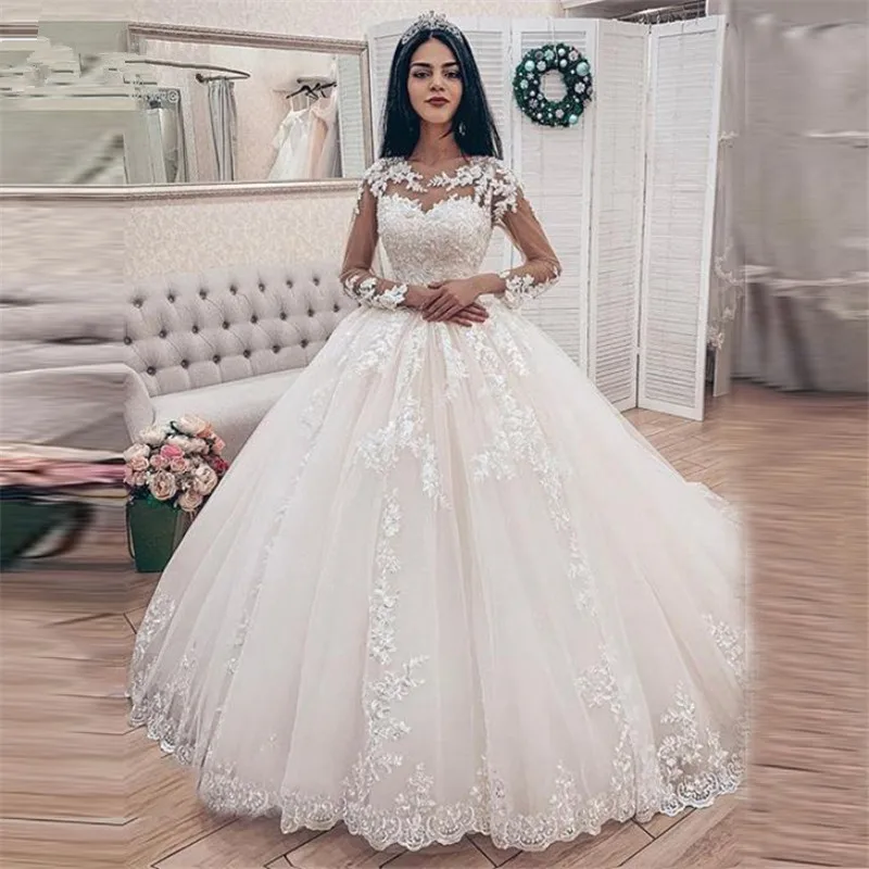 Top Trends: Elegant Lace Appliques Long Sleeves Ball Gown Wedding Dresses Bridal Gown Vestido De Noiva 2023 Sweep Train Robe De Mariee Shoppable Styles