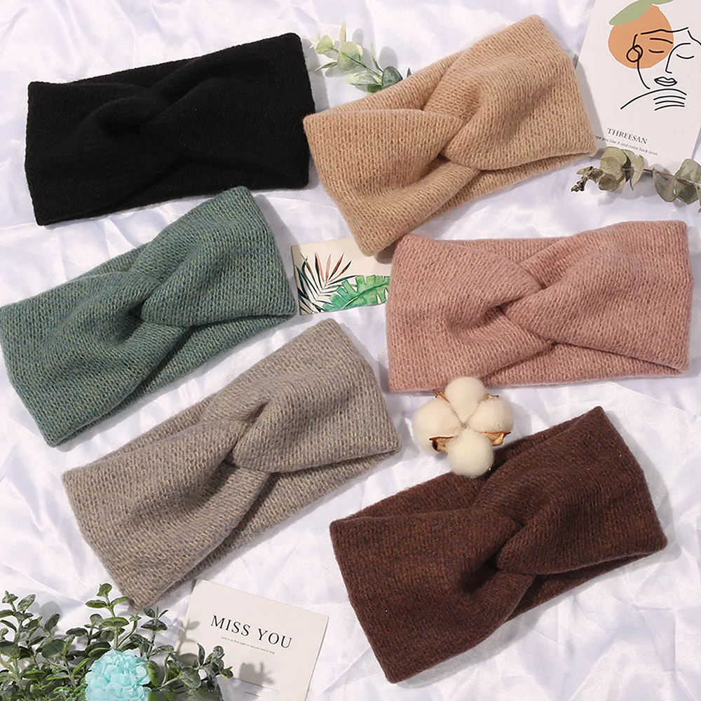 Top Trends: Donarsei Korea Winter Wide Knitting Cross Headband For Women Fashion Solid Color Elastic Yoga Turban Bandage Bandanas HairBands Shoppable Styles