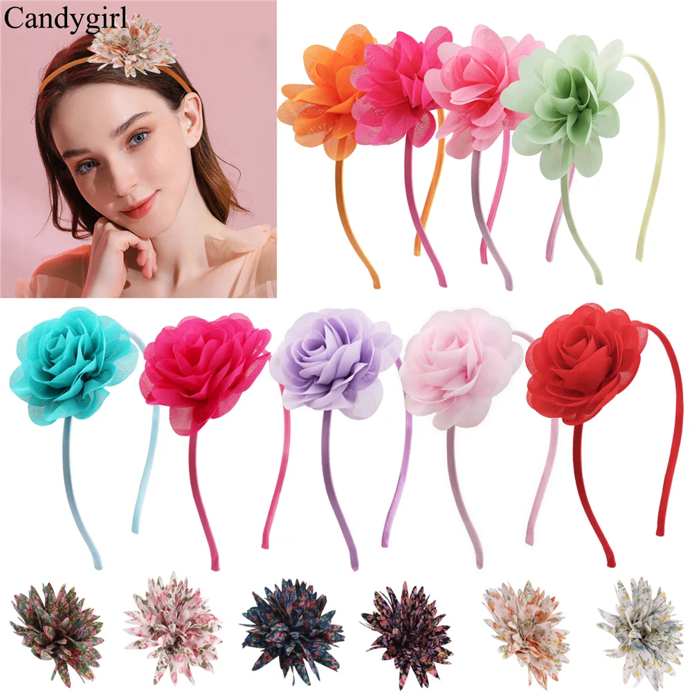 Top Trends: Candygirl 0.5CM Solid Big Rose Flower Headband Hair Band For Children Girls Bows Hair Hoop Grosgrain Ribbon Hair Accessories Shoppable Styles