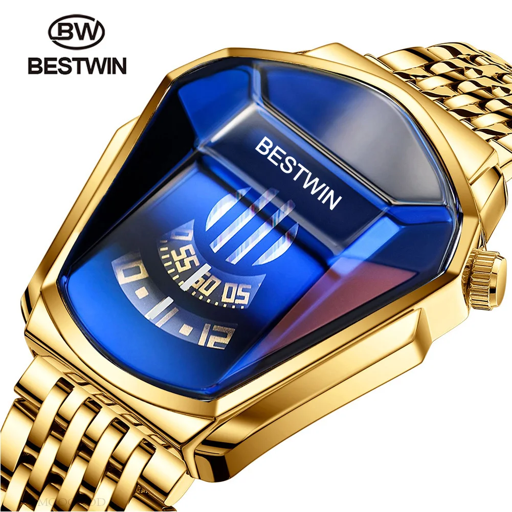 Top Trends: 2021 BESTWIN Luxury Brand Sport Military Watch Men Gold Stainless Steel Quartz Waterproof Wrist Watches Clock Relogio Masculino Shoppable Styles