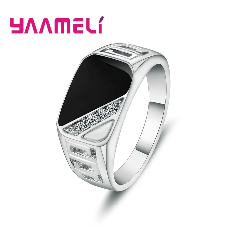 Top Trends: Classic Male Mens Wide Band Ring Unique 925 Sterling Silver Plated White Black Rhinestone Square Statement Hip Hop Jewelry Shoppable Styles