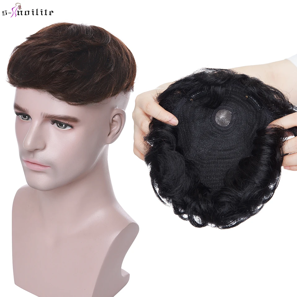 Top Trends: S-noilite 16x19cm 35g Men Toupee Human Hair Replacement System Hair Toppers Hairpiece 4Inch Hair Wig Men Clip In Hair Extensions Shoppable Styles