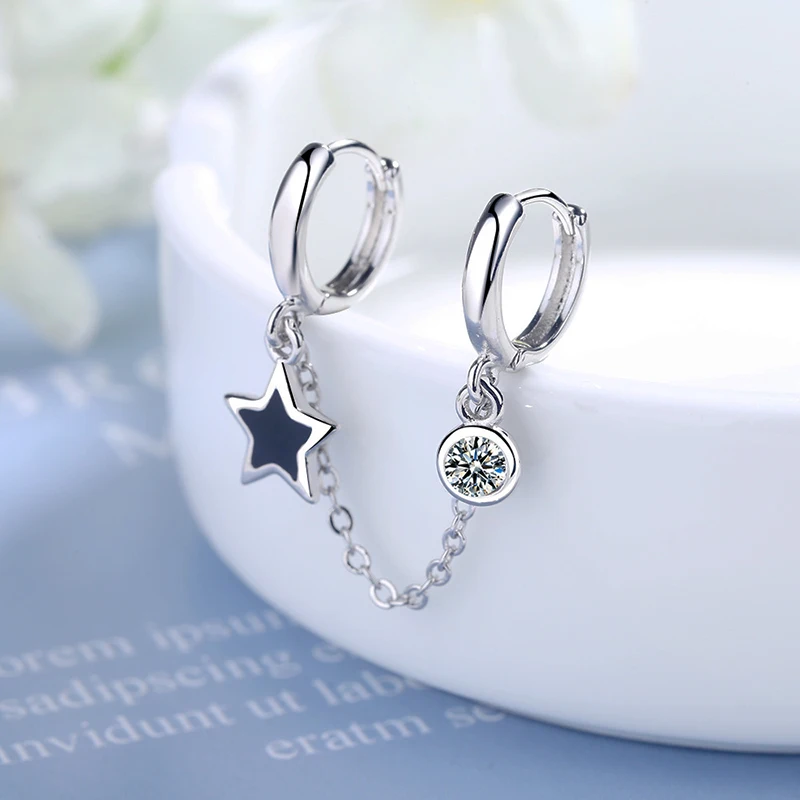 Top Trends: Women's Trendy Two Ear Hole Piercing Hoop Earrings Chain Tassel Black Pentagram Star Crystal Simple Boho Earring Jewelry Gifts Shoppable Styles