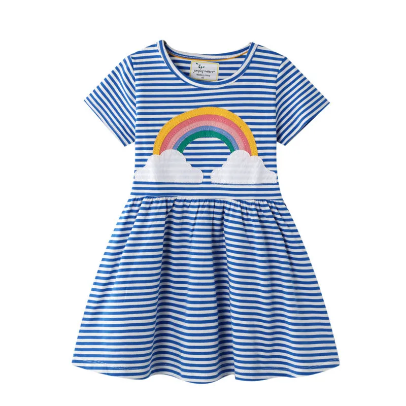 Top Trends: Jumping Meters 2-7T Princess Baby Dresses Applique Rainbow Cute Party Girls Tutu Dresses Cotton Stripe Children's Girls Dress Shoppable Styles