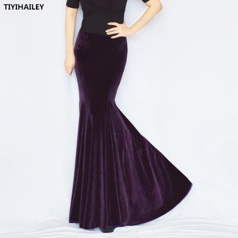 Top Trends: TIYIHAILEY New Fashion Long Maxi Spring And Winter Mermaid Fish Tail Women Vintage Velvet Elegant Slim Hip Skirts Shoppable Styles